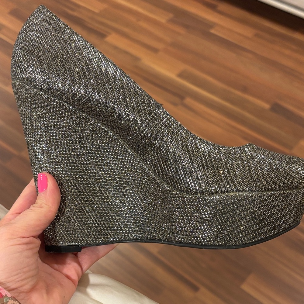 Qupid Shimmering Silver Wedges